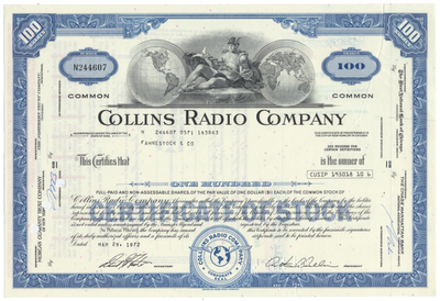 Collins Radio Company Stock Certificate