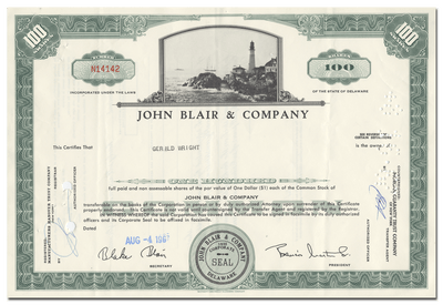 John Blair & Company Stock Certificate