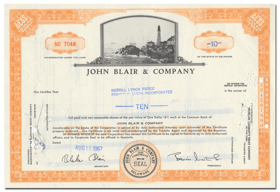 John Blair & Company Stock Certificate