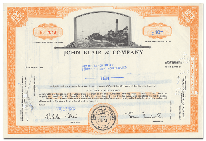 John Blair & Company Stock Certificate