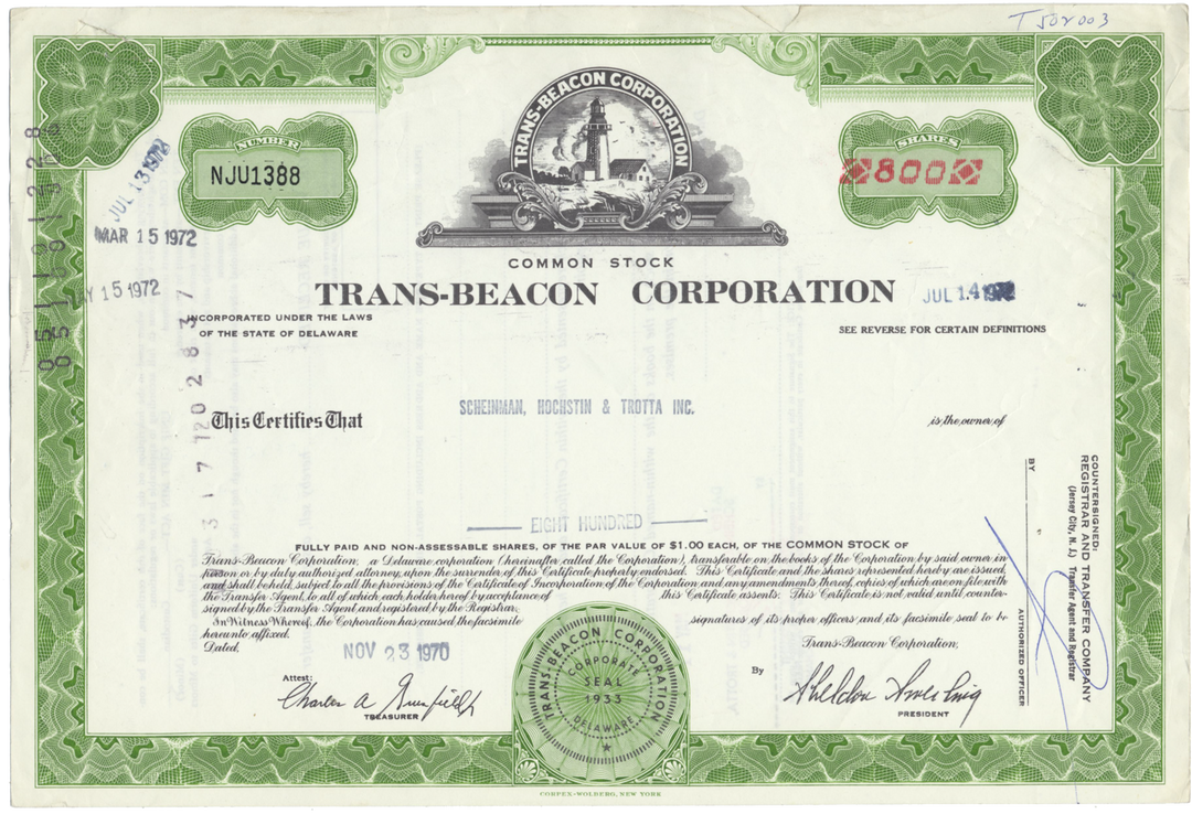 Trans-Beacon Corporation Stock Certificate