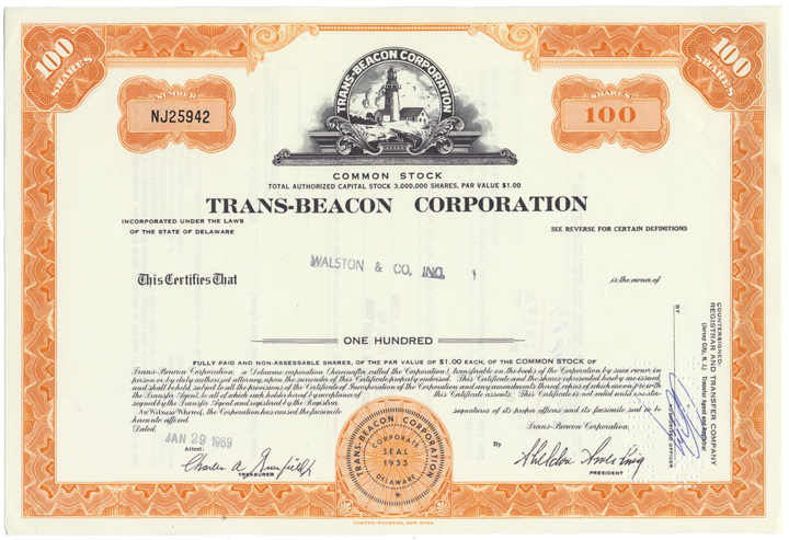 Trans-Beacon Corporation Stock Certificate