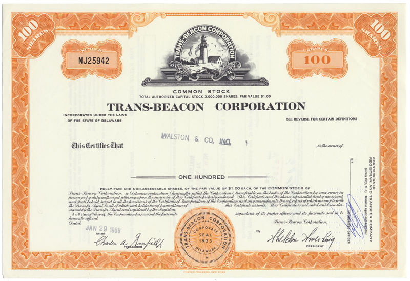 Trans-Beacon Corporation Stock Certificate