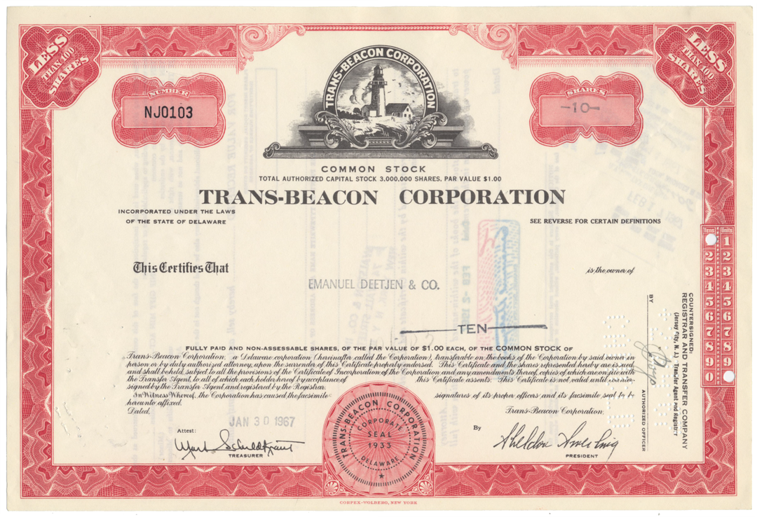 Trans-Beacon Corporation Stock Certificate