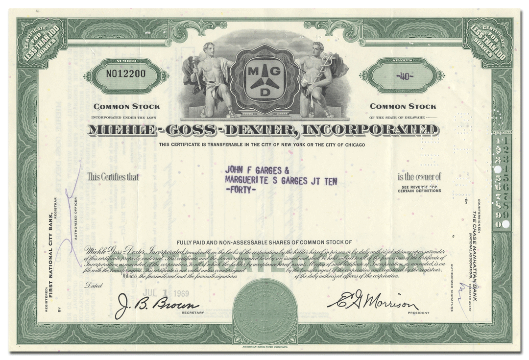 Miehle - Goss - Dexter, Incorporated Stock Certificate