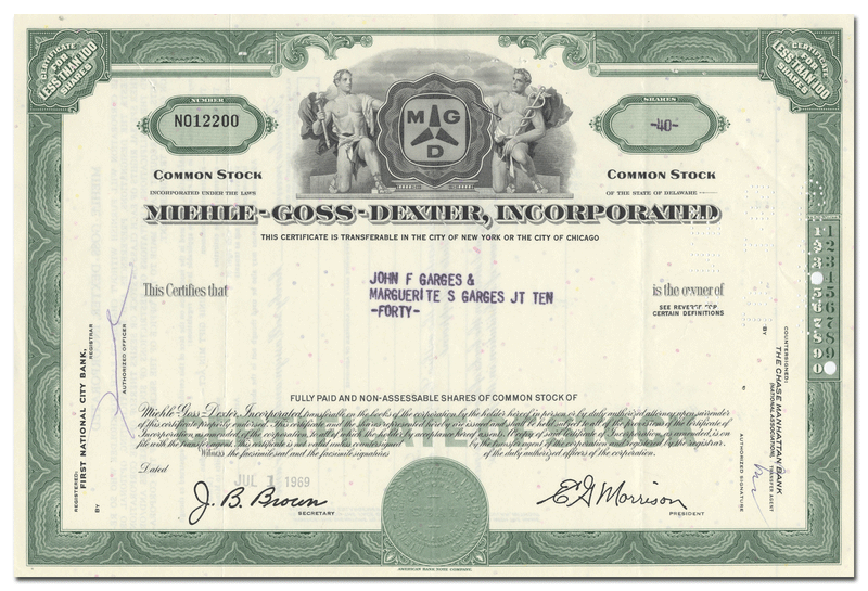 Miehle - Goss - Dexter, Incorporated Stock Certificate