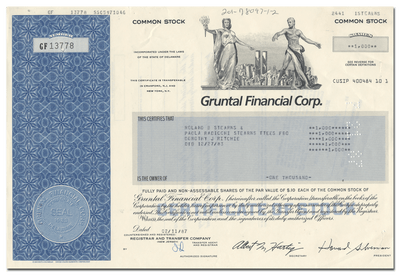 Gruntal Financial Corp. Stock Certificate