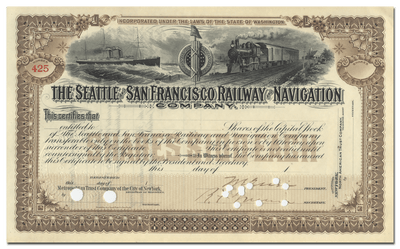 Seattle and San Francisco Railway and Navigation Company Stock Certificate