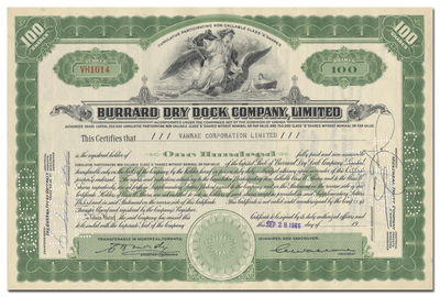 Burrard Dry Dock Company, Limited Stock Certificate