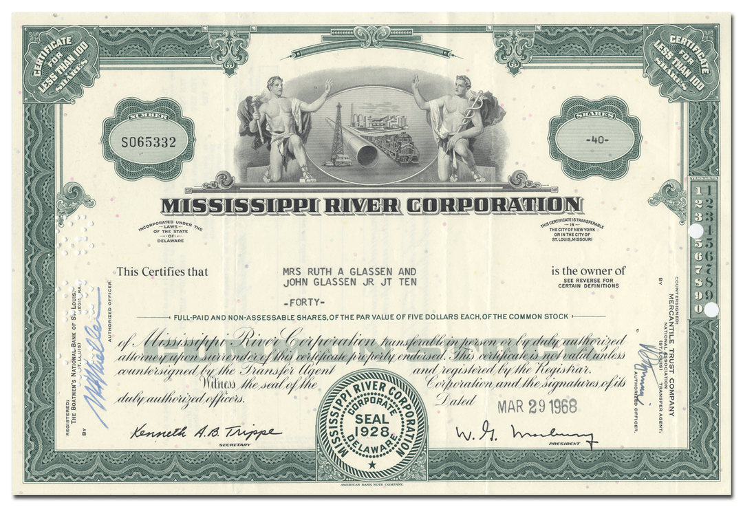 Mississippi River Corporation Stock Certificate