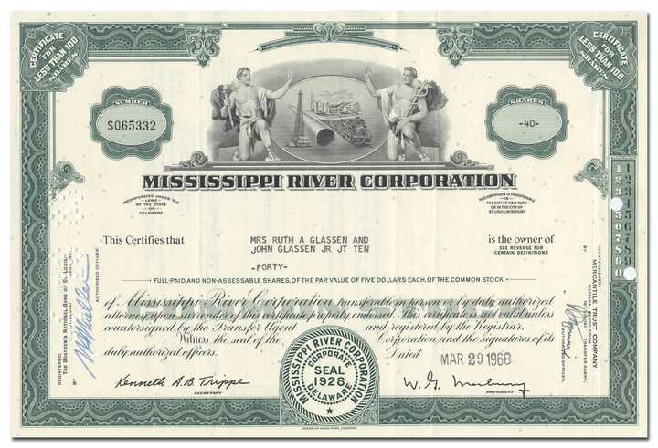 Mississippi River Corporation Stock Certificate