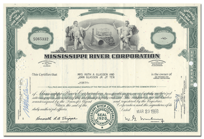 Mississippi River Corporation Stock Certificate