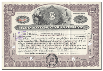 Reo Motor Car Company Stock Certificate