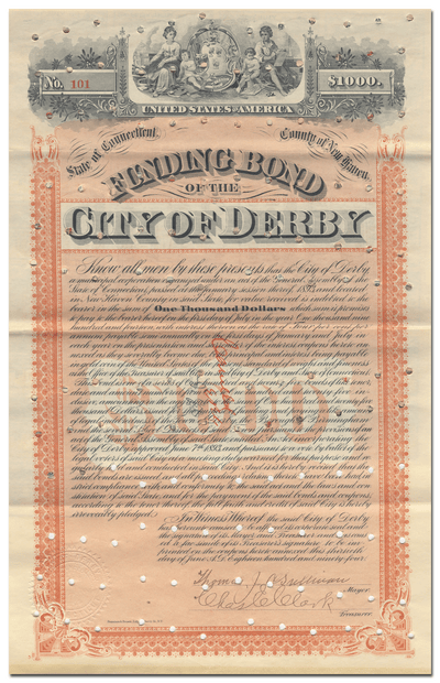 Derby, Connecticut Bond Certificate