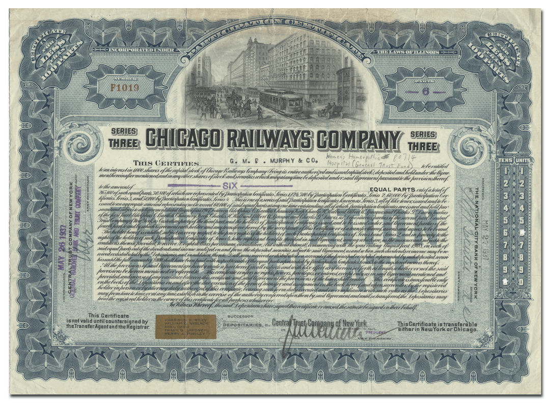 Chicago Railways Company Stock Certificate