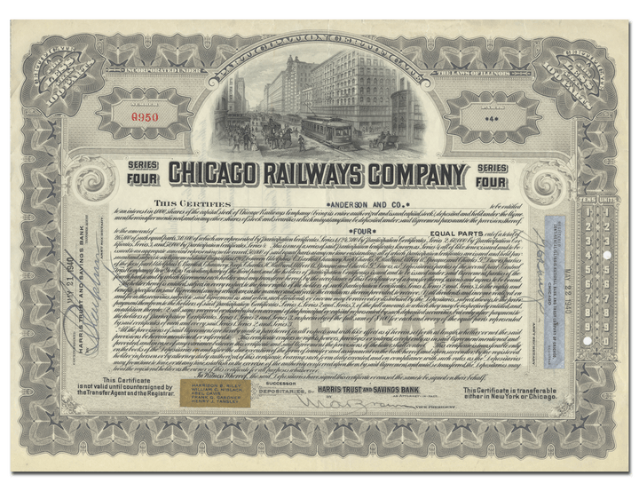 Chicago Railways Company Stock Certificate