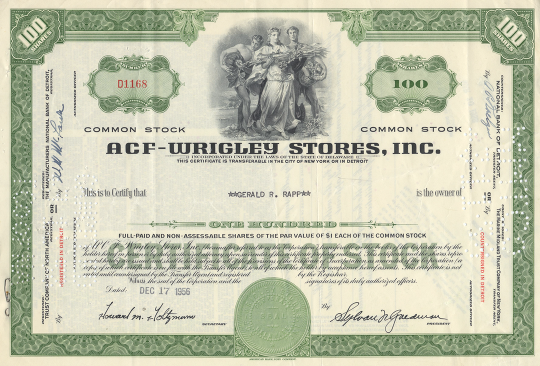 ACF-Wrigley Stores, Inc. Stock Certificate