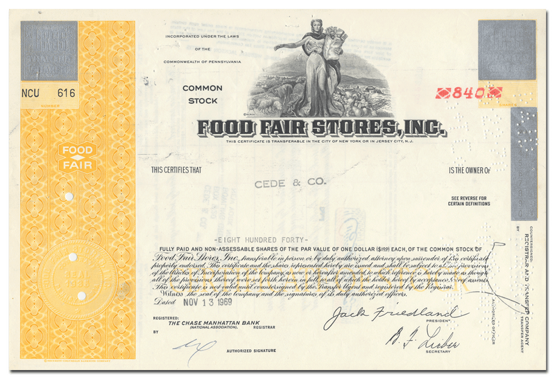 Food Fair Stores, Inc. Stock Certificate