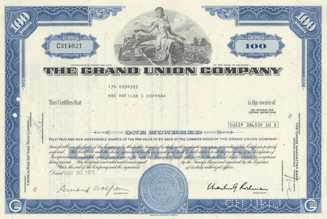 Grand Union Company Stock Certificate