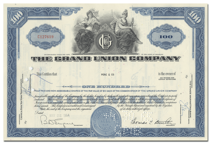 Grand Union Company Stock Certificate