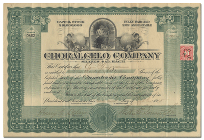Choralcelo Company Stock Certificate