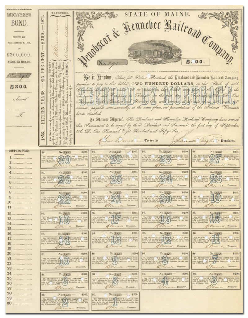 Penobscot & Kennebec Railroad Company Bond Certificate