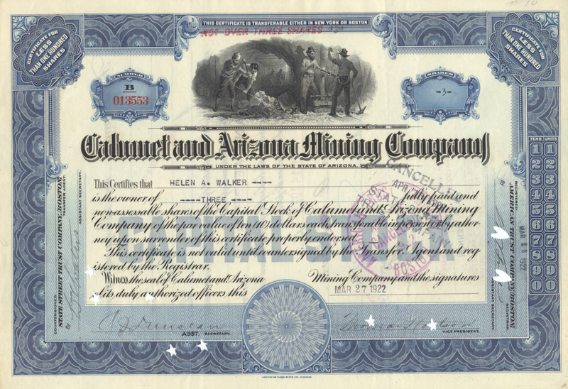 Calumet and Arizona Mining Company Stock Certificate