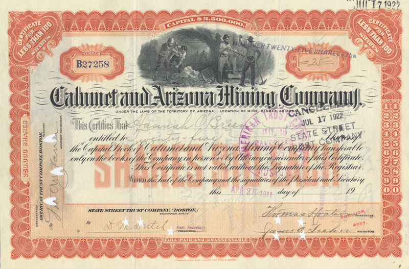 Calumet and Arizona Mining Company Stock Certificate