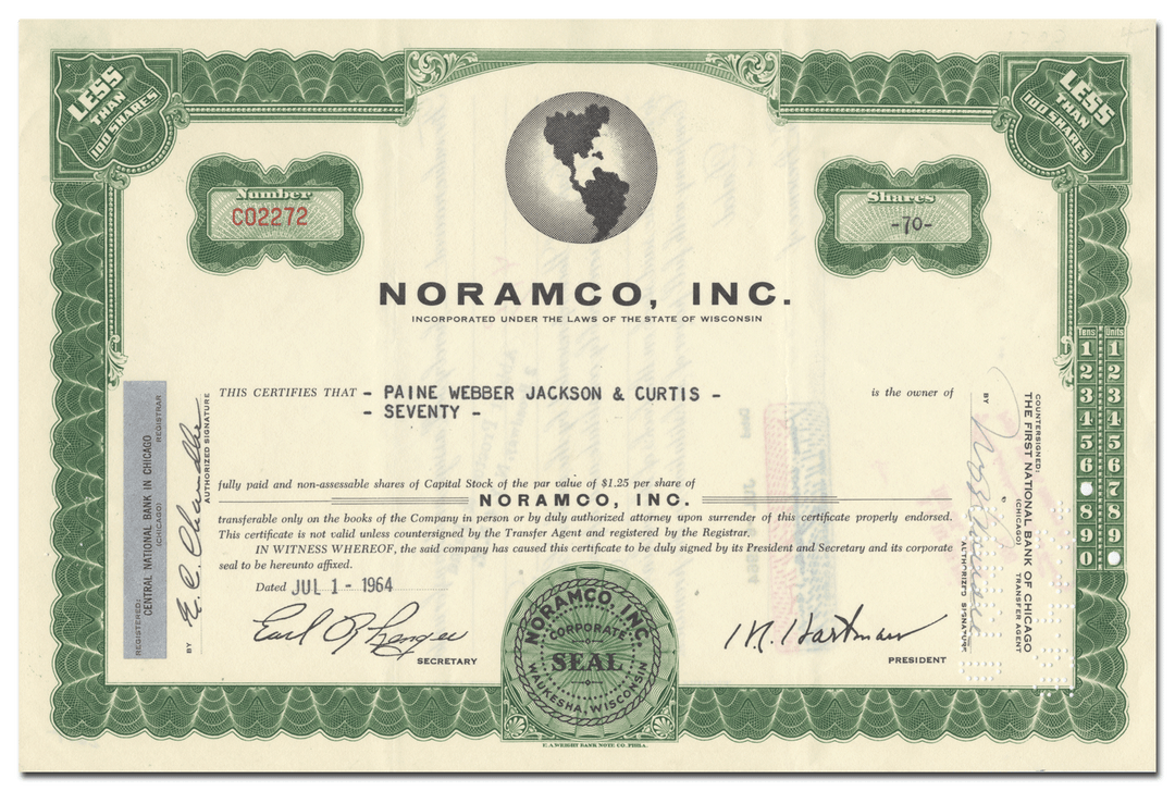 Noramco, Inc. Stock Certificate