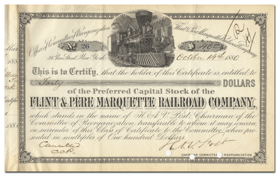Flint & Pere Marquette Railroad Company Stock Certificate