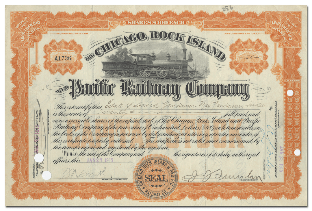 Chicago, Rock Island and Pacific Railway Company Stock Certificate