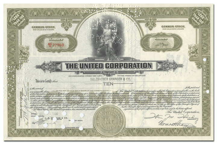 United Corporation Stock Certificate