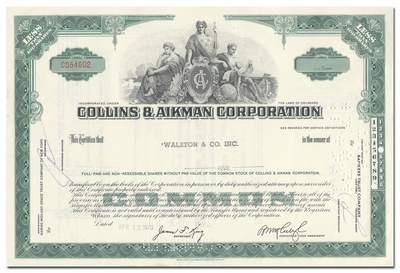 Collins & Aikman Corportion Stock Certificate