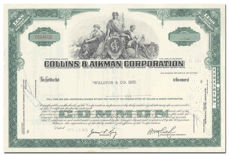 Collins & Aikman Corportion Stock Certificate
