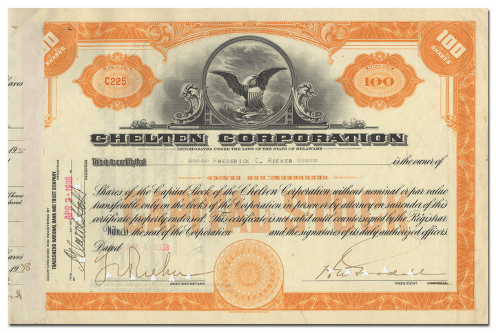 Chelten Corporation Stock Certificate