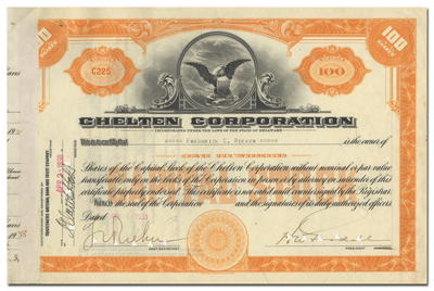 Chelten Corporation Stock Certificate
