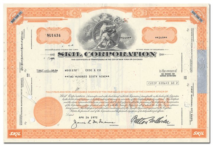 Skil Corporation Stock Certificate