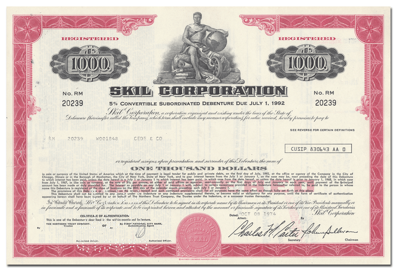 Skil Corporation Bond Certificate