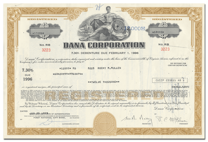 Dana Corporation Bond Certificate