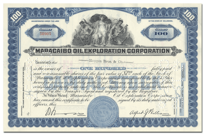 Maracaibo Oil Exploration Corporation Stock Certificate