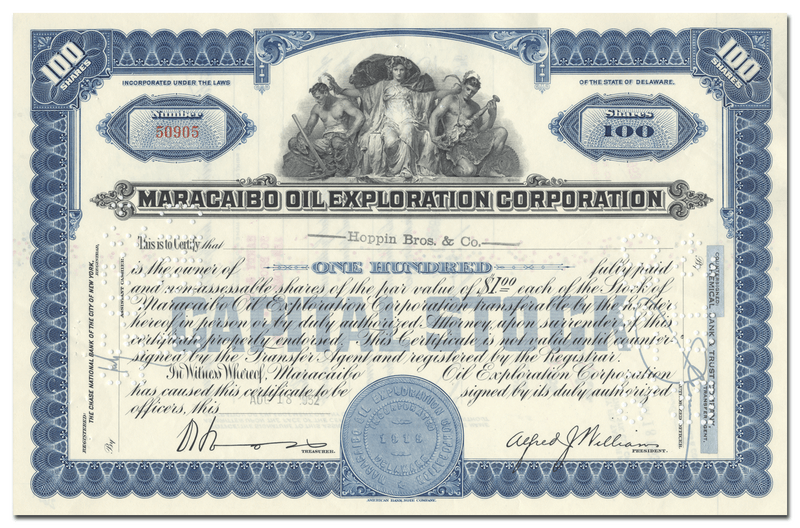 Maracaibo Oil Exploration Corporation Stock Certificate
