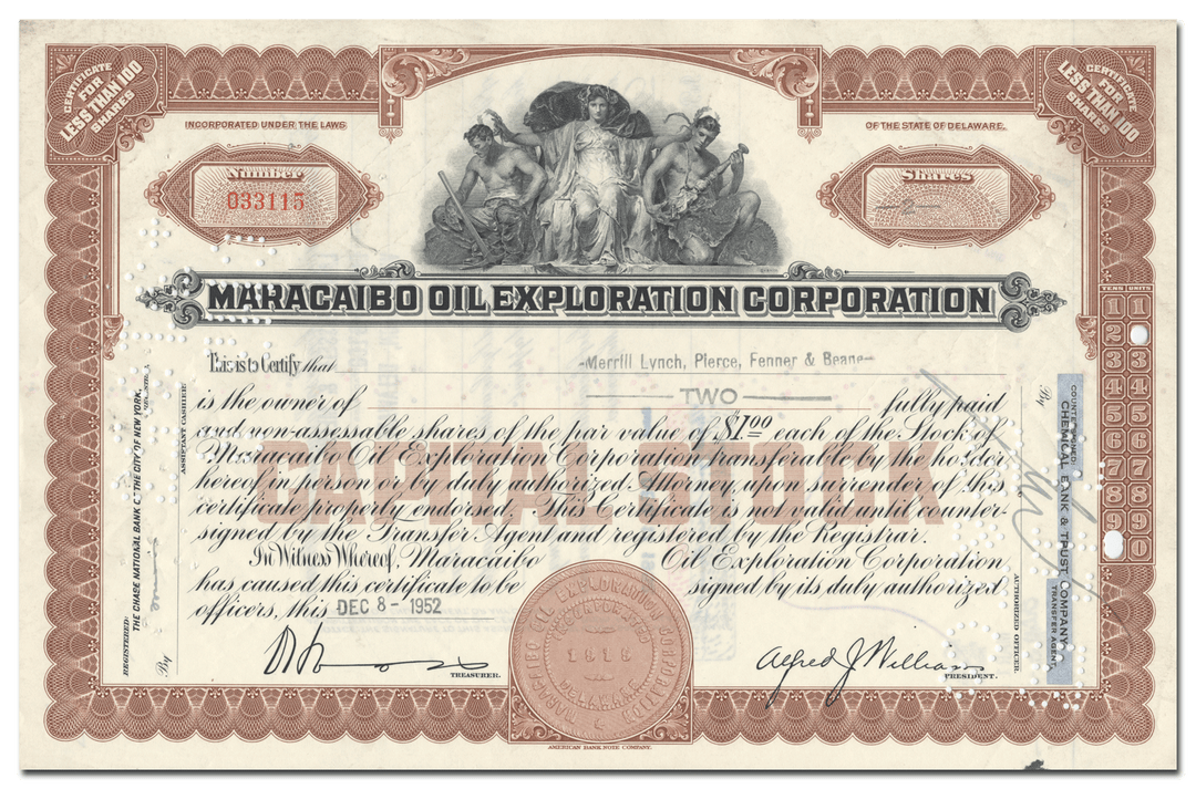 Maracaibo Oil Exploration Corporation Stock Certificate