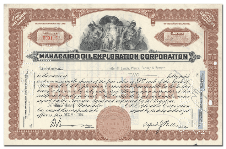 Maracaibo Oil Exploration Corporation Stock Certificate