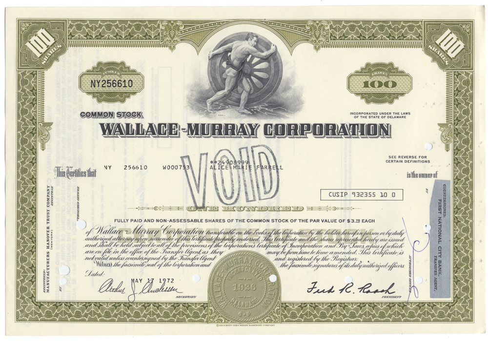 Wallace-Murray Corporation Stock Certificate