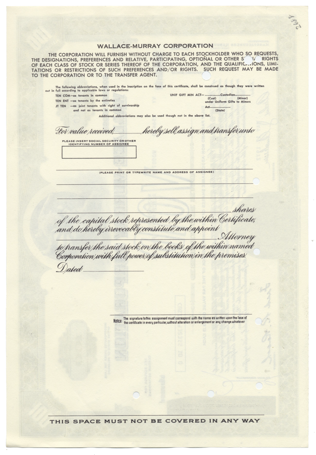 Wallace-Murray Corporation Stock Certificate