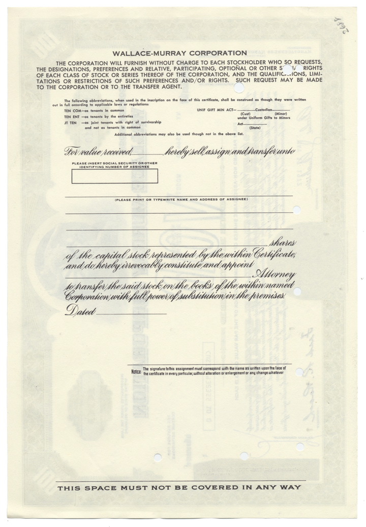 Wallace-Murray Corporation Stock Certificate