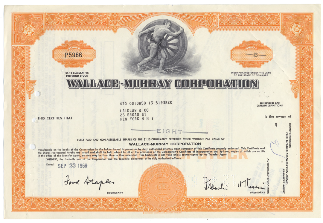 Wallace-Murray Corporation Stock Certificate