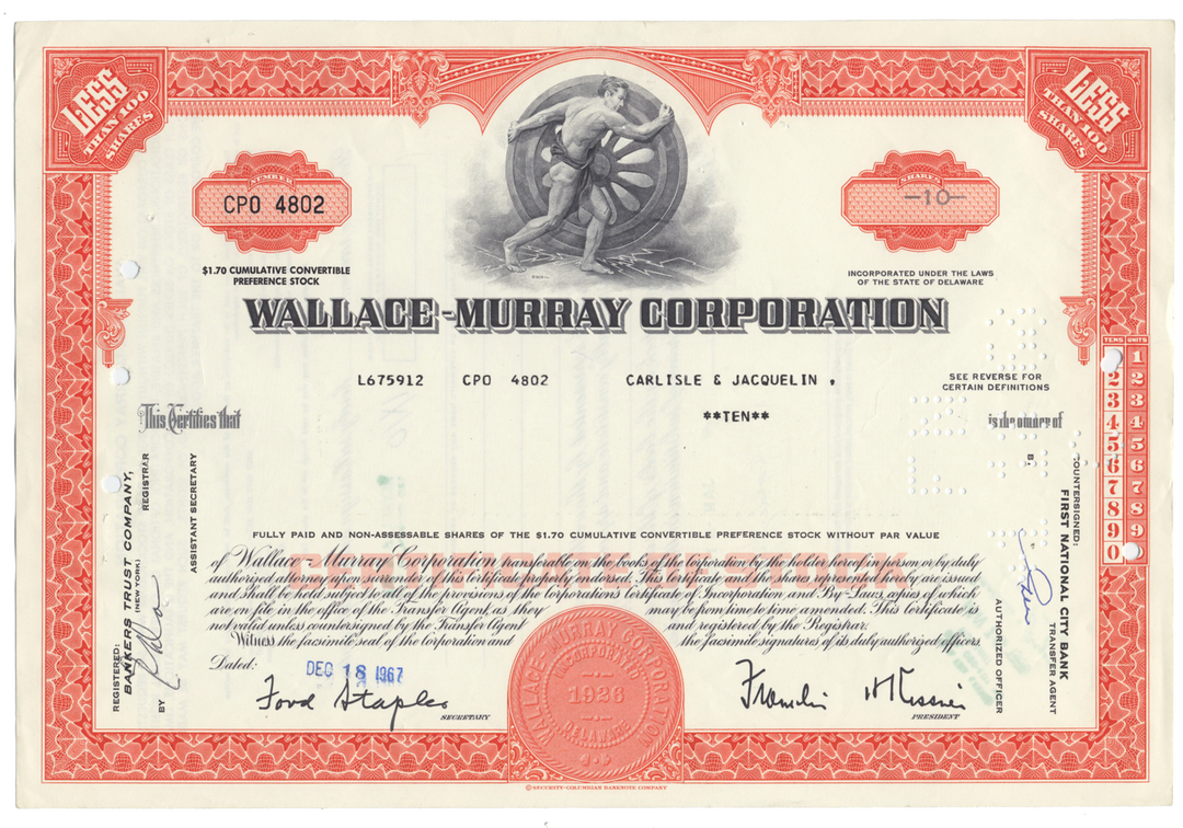 Wallace-Murray Corporation Stock Certificate