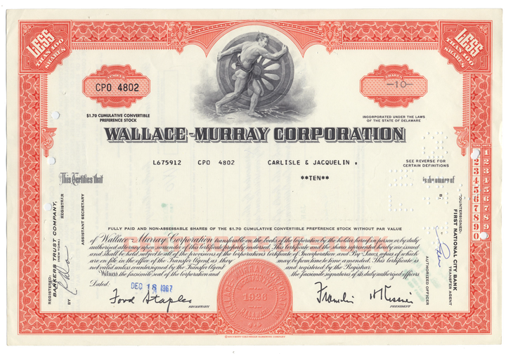 Wallace-Murray Corporation Stock Certificate