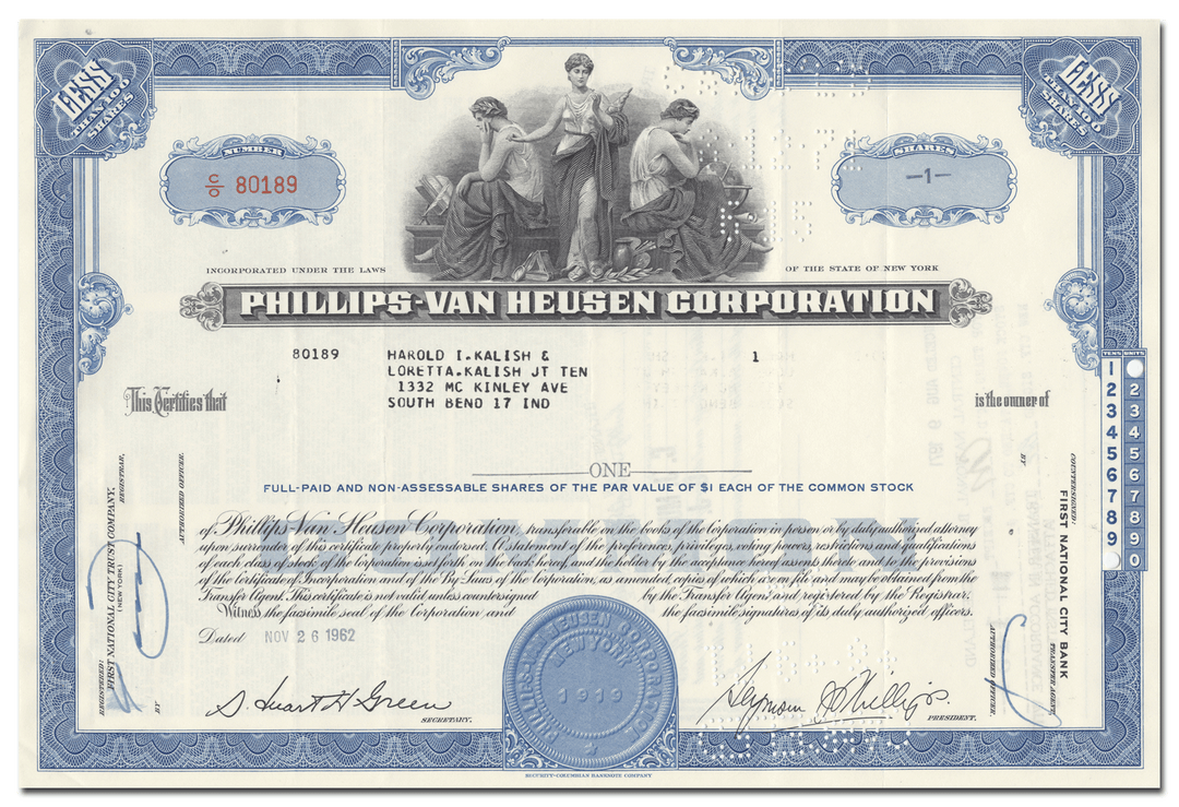 Phillips-Van Heusen Corporation Stock Certificate